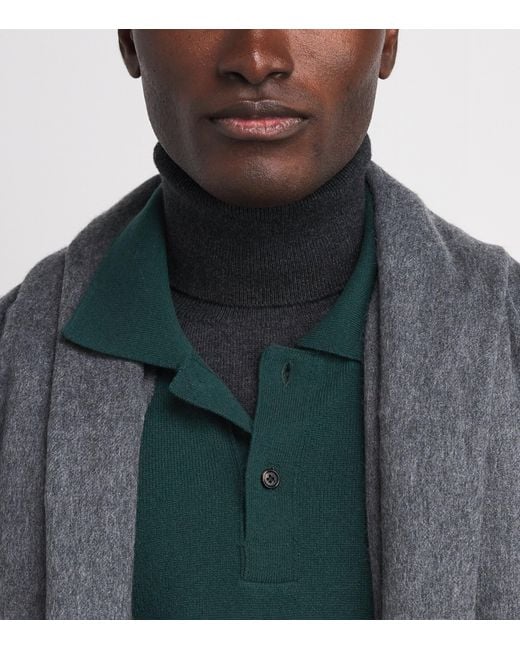 Isaia Green Cashmere Long-Sleeve Polo Shirt for men