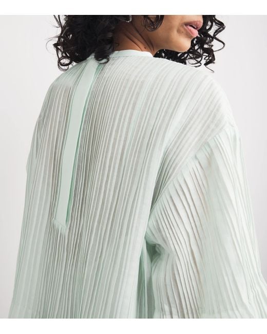 Jil Sander White Cotton Semi-Sheer Pleated Midi Dress