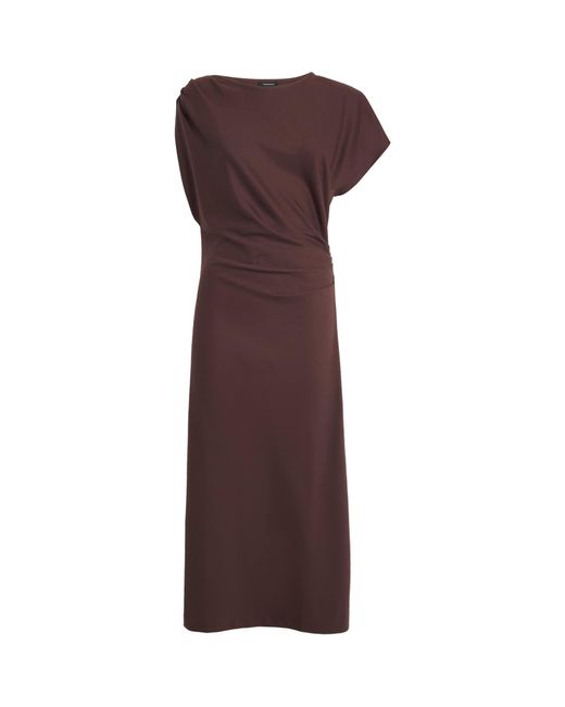 Yves Salomon Brown Cotton-Silk Asymmetric Midi Dress