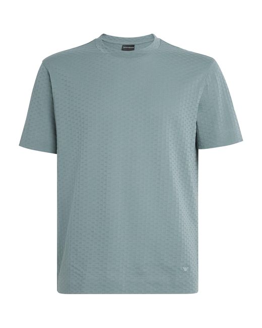 Emporio Armani Blue Cotton-Jersey Jacquard T-Shirt for men