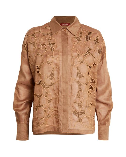 Max Mara Brown Ramie Embroidered Picasso Shirt