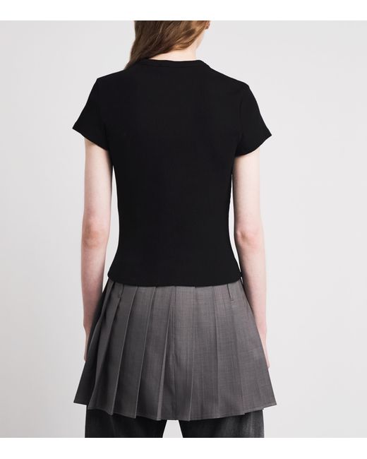 Maje Black Stretch-Cotton Ribbed T-Shirt