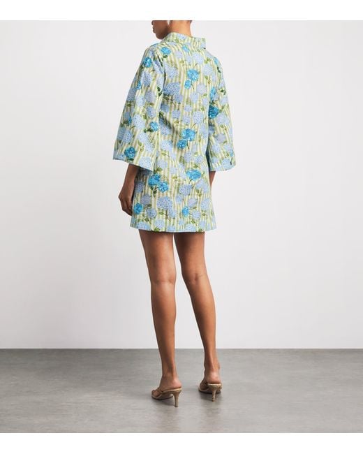 VERANDAH Blue Embellished Hydrangea Mini Tunic Dress