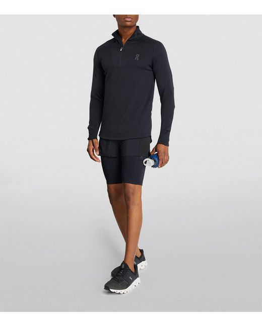 On Shoes Blue Climate Zip-Up Lg-Sleeve T-Shirt for men
