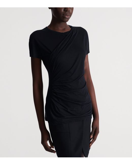 Balmain Black Cotton Draped T-Shirt