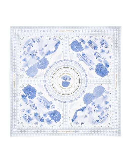 Aspinal Blue Silk Landscape Scarf