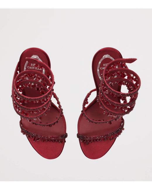 Rene Caovilla Red Satin Chandelier Heeled Sandals 105