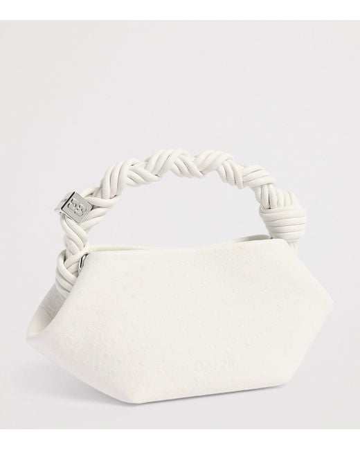Ganni White Mini Ostrich-Effect Bou Shoulder Bag