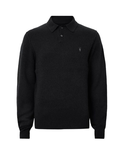 AllSaints Black Statten Polo Sweater for men