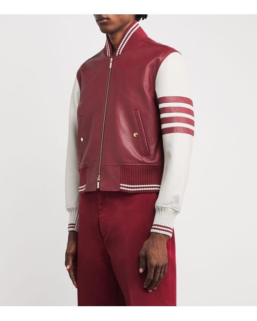 Thom Browne Red Leather Classic Bomber Jacket for men
