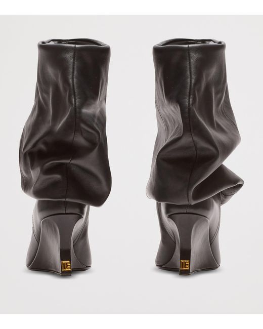 Balmain Black Leather Wedge Ankle Boots 60