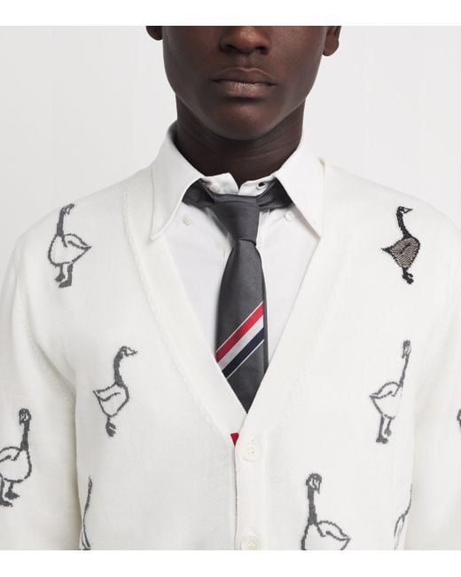 Thom Browne White Virgin Wool-Cotton Geese Cardigan for men
