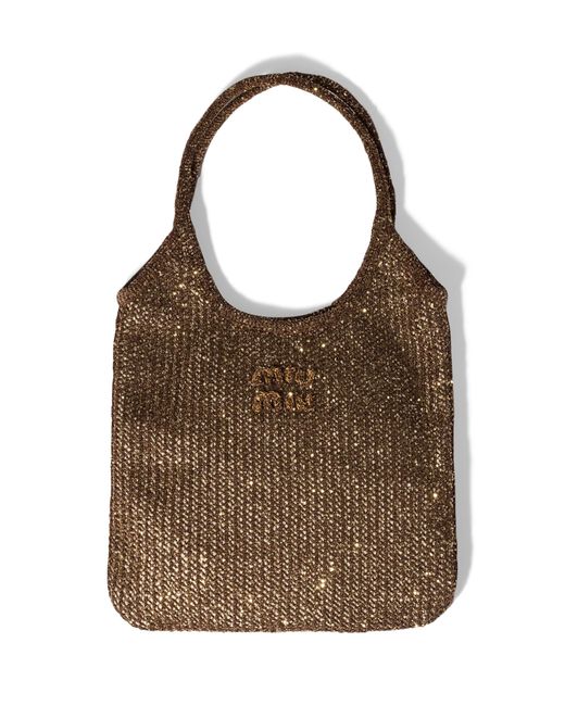 Miu Miu Brown Mesh-Sequin Ivy Tote Bag