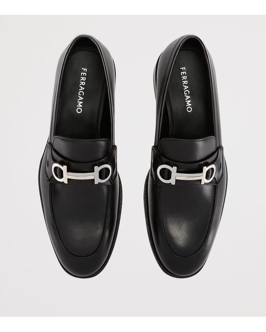 Ferragamo Black Leather Benedict Loafers for men