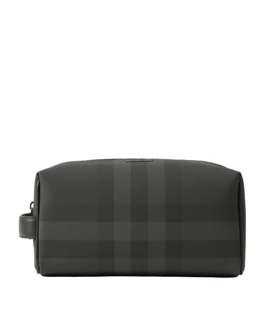 Burberry Black Leather-Trim Check Wash Bag for men