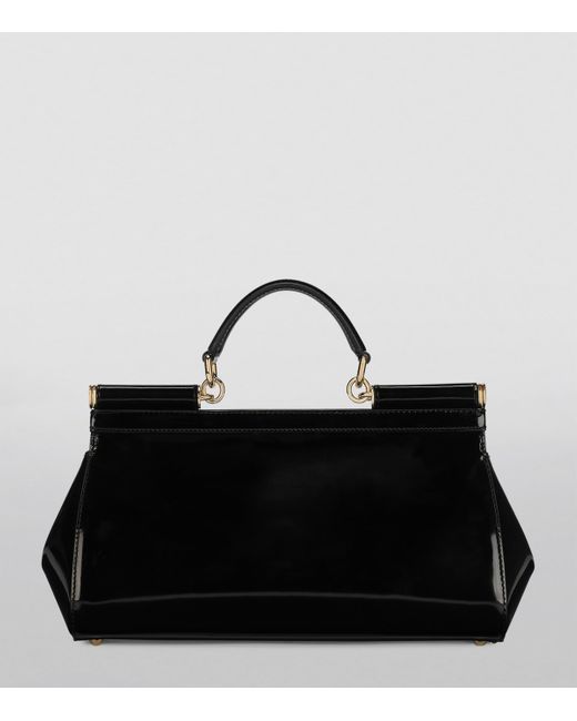 Dolce & Gabbana Black Medium Patent Sicily Top-Handle Bag