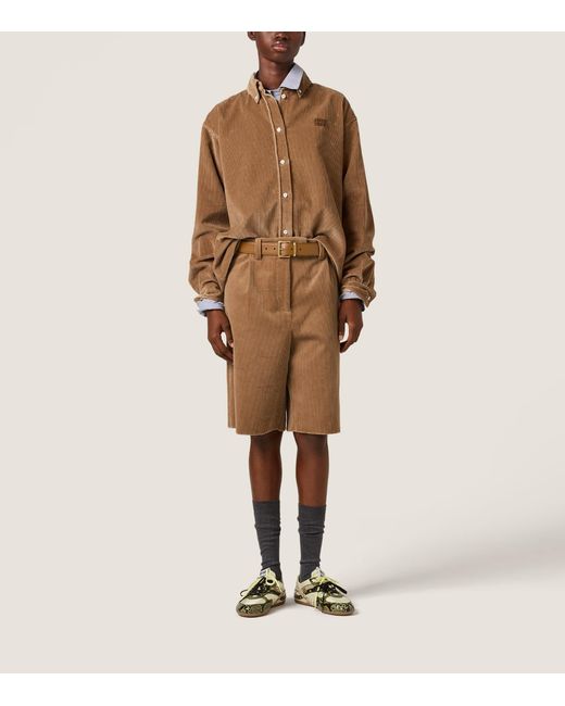 Miu Miu Brown Corduroy Suede-Trim Shirt