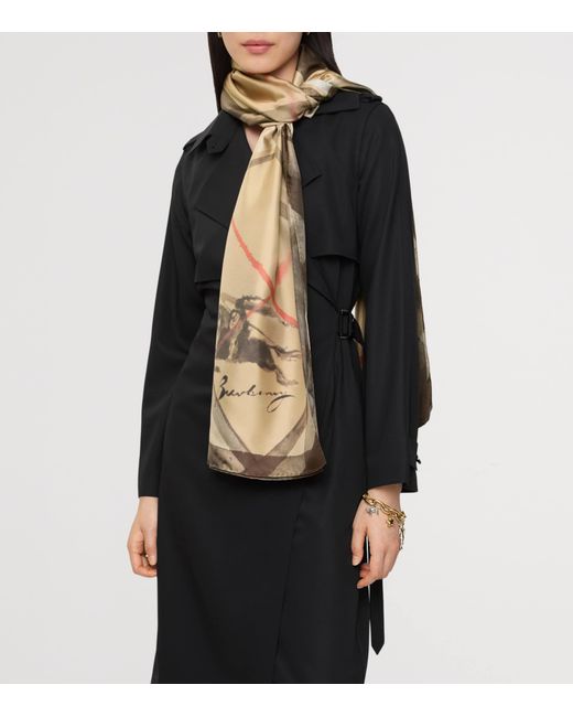 Burberry Natural Silk Watercolour Check Scarf