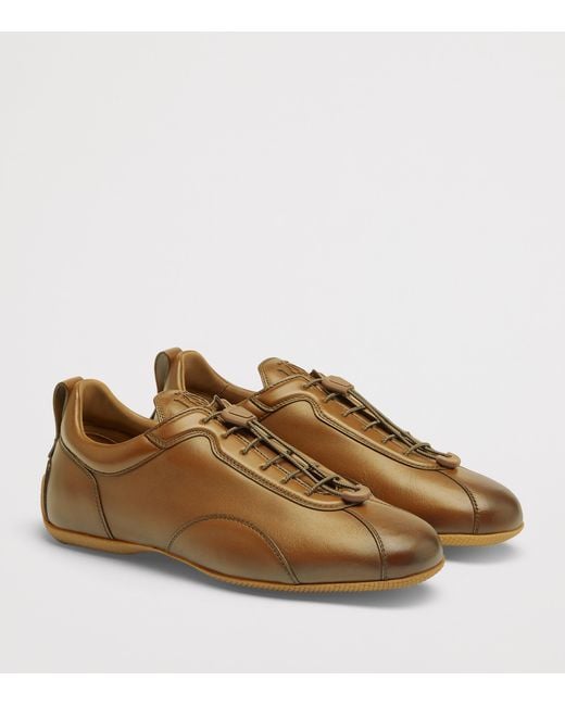 Dunhill Brown Patina Calfskin Davies Sneakers for men