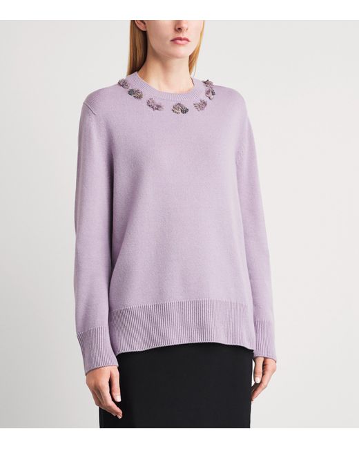 Agnona Purple Cashmere Embellished Sweater