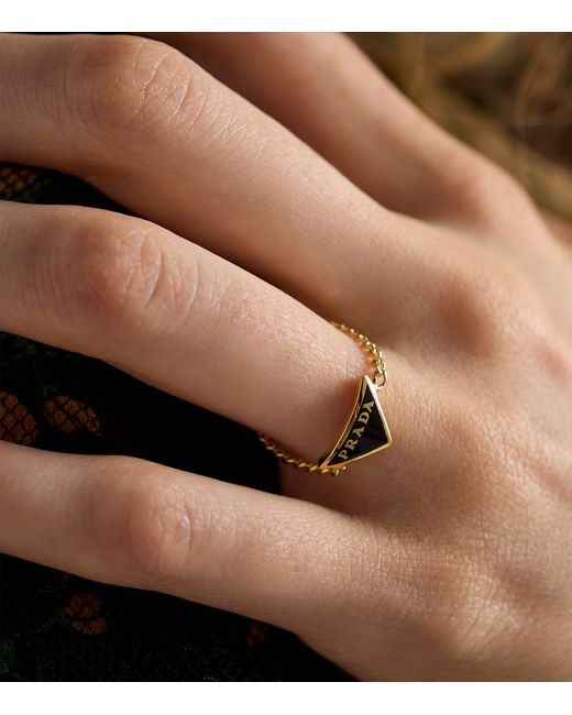 Prada Metallic Enamel Triangle Chain Ring