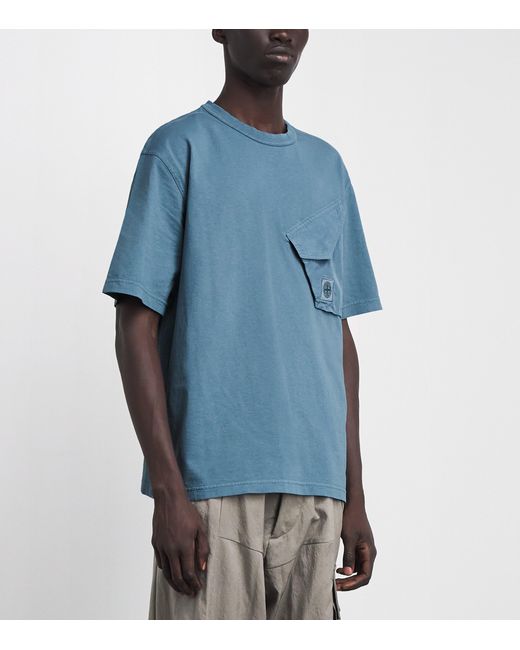 Stone Island Blue Cotton Compass Pocket T-Shirt for men