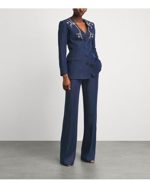 Huishan Zhang Blue Chambray Lucian Wide-Leg Trousers