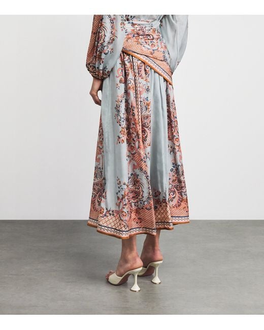 Zimmermann Multicolor Silk Printed Aster Midi Skirt