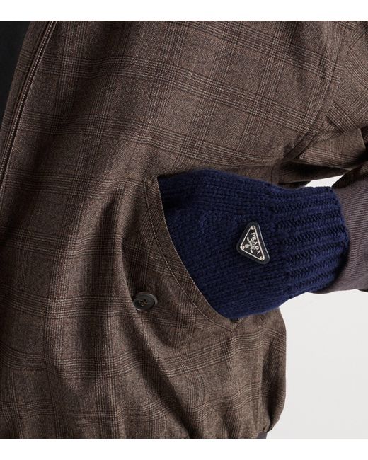 Prada Blue Wool Logo Gloves for men