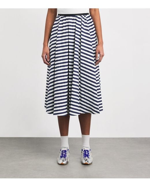 Maje Blue Pleated Stripe Midi Skirt