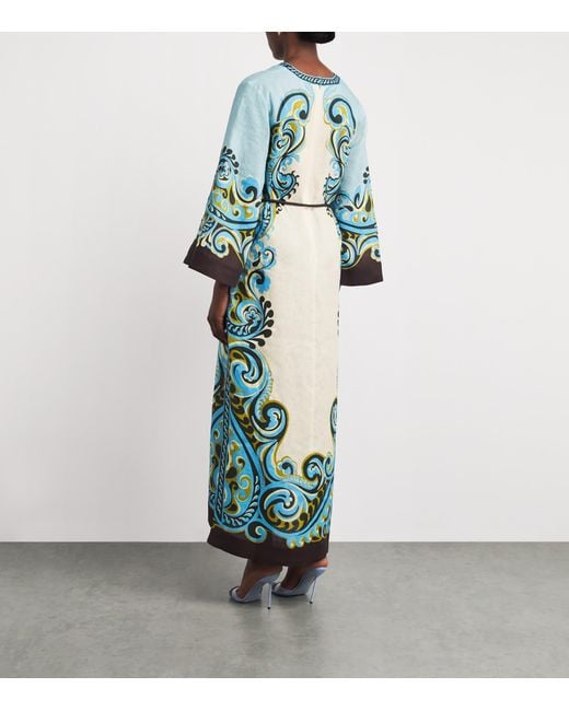 ALÉMAIS Blue Linen Printed Natalia Maxi Dress
