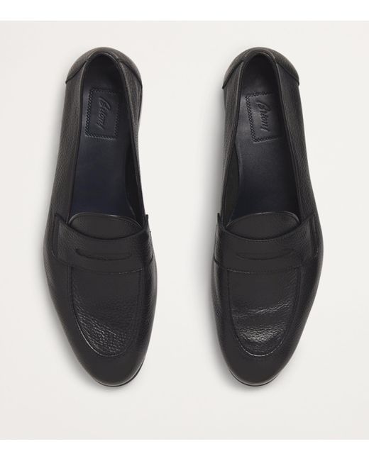 Brioni Black Leather Appia Loafers for men