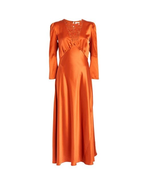 Doen Orange Silk Melinda Midi Dress