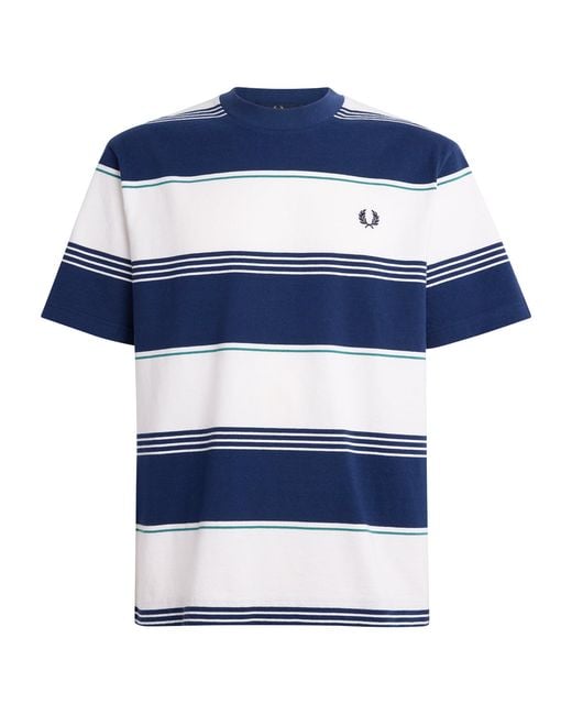 Fred Perry Blue Cotton Stripe T-Shirt for men