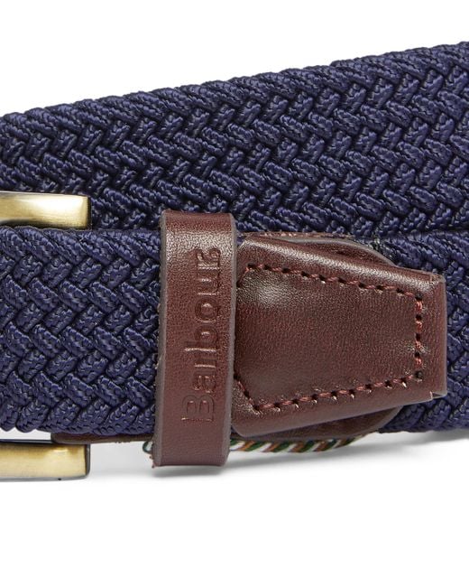 Barbour Blue Leather-Trimmed Woven Belt for men