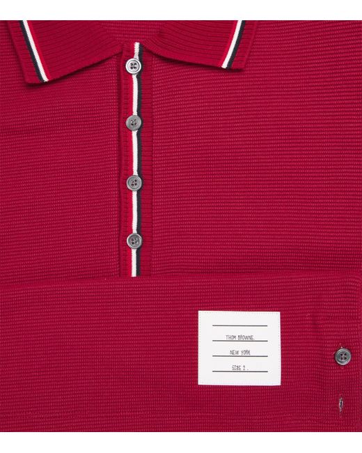Thom Browne Red Cotton Rib-Cuff Polo Shirt for men