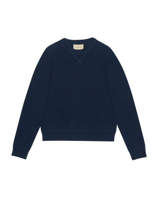 Gucci Blue Cashmere Embroidered-logo Sweater for men