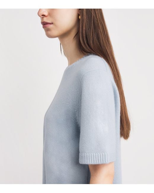 Soft Goat Blue Cashmere Oversized Short-Sleeve Sweater