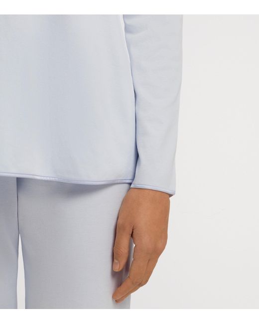 Hanro Blue Cotton Long-Sleeve Pyjama Set