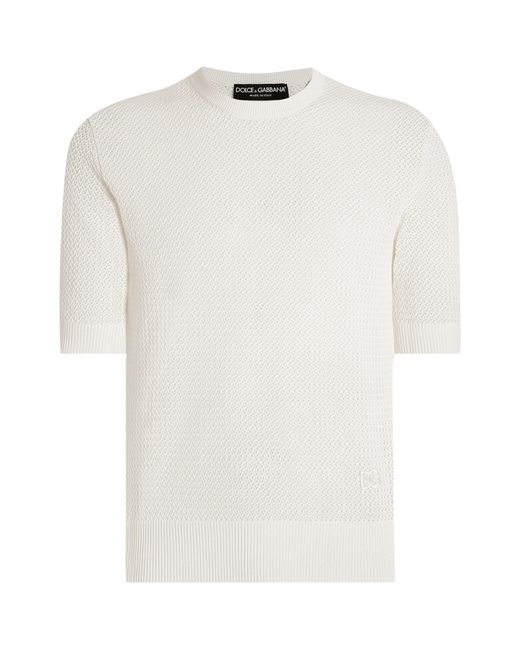 Dolce & Gabbana White Cotton Short-Sleeve Sweater for men