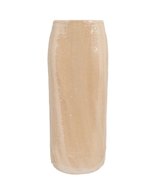 Toccin Natural Sequinned Leilani Midi Pencil Skirt