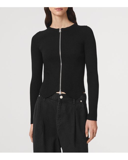 AllSaints Black Ribbed Cruz Cardigan