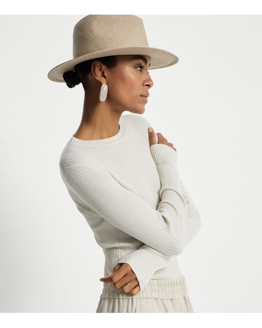 Brunello Cucinelli White Cashmere-Blend Sparkle Sweater