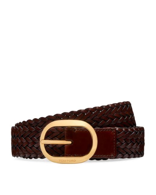 Tom Ford Brown Leather Woven Belt for men