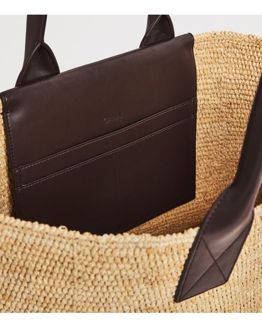 Ganni Brown Medium Raffia-Leather Tote Bag