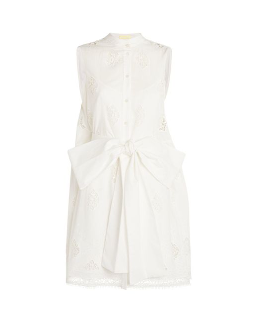 Erdem White Lace Embroidered Bow Dress