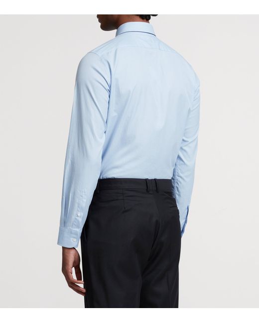 Dunhill Blue Cotton Micro Check Dress Shirt for men