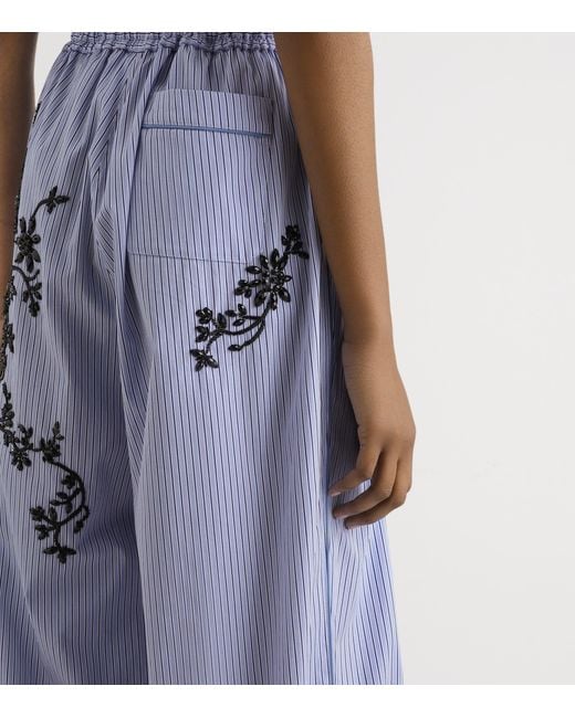 Dolce & Gabbana Blue Cotton-Silk Stripe Embellished Trousers