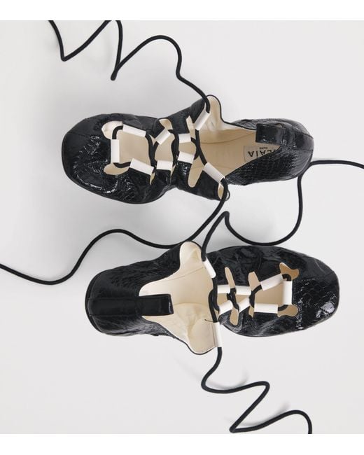 Alaïa Black Snakeskin Lace-Up Ballet Flats