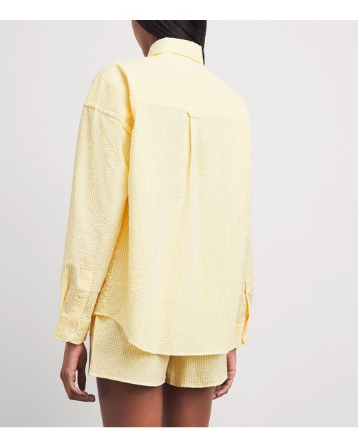 With Nothing Underneath Yellow Seersucker Striped The Weekend Shirt